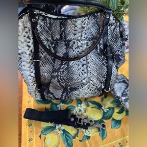 MZ Wallace Vintage Niki Snake Print Tote Crossbody/Shoulder Strap & Pouch EUC